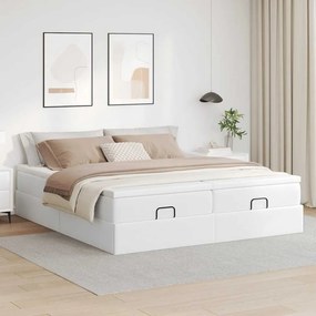 VidaXL Οθωμανικό κρεβάτι με στρώματα Λευκό 200x200cm Faux Leather