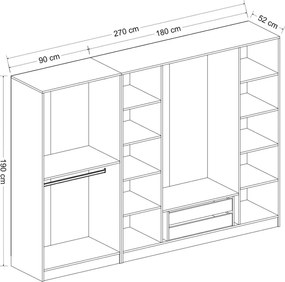 Εξαφυλλη Ντουλαπα Ανθρακι KALEO 52x315x210