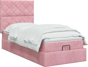 vidaXL Κρεβάτι Ottoman με στρώμα Ροζ 90 x 200 cm Βελούδο