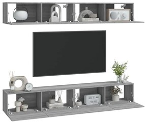 vidaXL Έπιπλα Τηλεόρασης Τοίχου 4 τεμ. Γκρι 100 x 30 x 30 εκ.