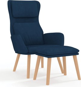 vidaXL Πολυθρόνα Relax Μπλε Βελούδινη με Σκαμπό