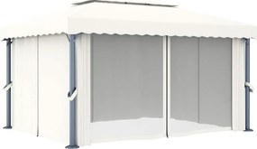 vidaXL Κιόσκι με Κουρτίνα και Φωτάκια LED Λευκό Κρεμ 4 x 3 μ.