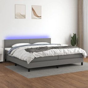 ΚΡΕΒΑΤΙ BOXSPRING ΜΕ ΣΤΡΩΜΑ &amp; LED ΣΚ.ΓΚΡΙ 200X200ΕΚ. ΥΦΑΣΜΑΤΙΝΟ 3133022