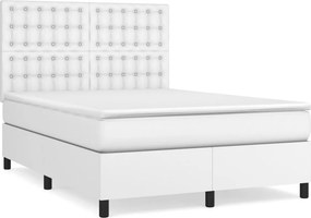 vidaXL Κρεβάτι Boxspring με Στρώμα Λευκό 140x200εκ.από Συνθετικό Δέρμα