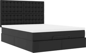 vidaXL Οθωμανικό κρεβάτι με στρώμα Μαύρο 140x190cm Συνθετικό δέρμα