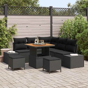 vidaXL Σετ Καναπέ Κήπου με μαξιλάρι 8 pcs Μαύρο Πολυ ράταν