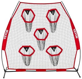 VEVOR 2133.6 x 2133.6mm Football Trainer Throwing Net, Training Throwing Target Practice Net with 5 Target Pockets, Knotless Net Includes Straps and Portable Carry Case, Improve QB Throwing Accuracy