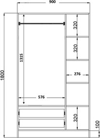 Τριφυλλη Ντουλαπα Ματ Λευκό RB 45x90x180