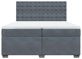 Κρεβάτι Boxspring με Στρώμα Σκούρο Γκρι 200x200 εκ. Βελούδινο - Γκρι