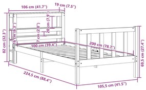 Σκελετός Κρεβατιού Χωρίς Στρώμα 100x200 εκ. Μασίφ Πεύκο - Καφέ