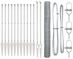 vidaXL Εξάγωνο Πλέγμα με 7 Σημάδια, 1,2x25 μ, Χάλυβας Ασημί