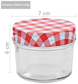 vidaXL Βάζα Μαρμελάδας 96 τεμ. 110 ml Γυάλινα με Κόκκινα/Λευκά Καπάκια