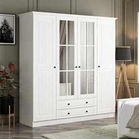 Τετραφυλλη Ντουλαπα με Καθρέπτη Λευκο KALEO 52x270x190