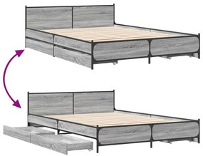 vidaXL Πλαίσιο Κρεβατιού με συρτάρια Γκρι sonoma 135x190εκ. Επεξ. Ξύλο