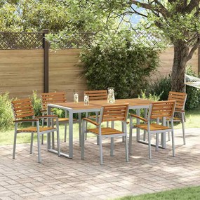 vidaXL Σέτ φαγητού για κήπο 7 pcs Γκρι και καφέ Μασίφ ξύλο ακακίας