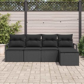 vidaXL Σετ Καναπέ Κήπου 5 pcs Μαύρο Πολυ rattan, βαμμένο ατσάλι
