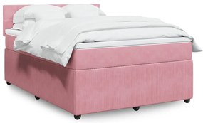 vidaXL Κρεβάτι Boxspring με Στρώμα Ροζ 140x200 εκ. Βελούδινο