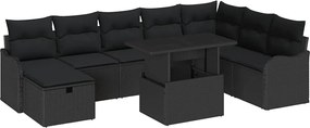 vidaXL Σετ Καναπέ Κήπου με μαξιλάρι 9 pcs Μαύρο Πολυ ράταν