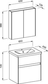 Martin Malaga 65 Grey  MDF - Πάγκος με Νιπτήρα &amp; Καθρέπτη