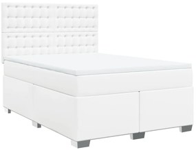 vidaXL Κρεβάτι Boxspring με Στρώμα Λευκό 140x190εκ.από Συνθετικό Δέρμα