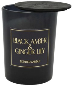 Αρωματικό Κερί Black Amber &amp; Ginger Lily Σε Γυάλινο Δοχείο Με Καπάκι 8x8x10.5cm