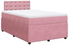 Κρεβάτι Boxspring με Στρώμα Ροζ 120x190 εκ. Βελούδινο - Ροζ