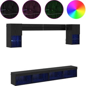 vidaXL Μονάδες Τοίχου ΤV με LED 6 τμχ. Μαύρη Οξυά