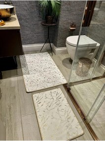 Stewehome Σετ 2 τεμαχίων μπανμπού χαλιών μπάνιου με αντιολισθητική δερμάτινη βάση και ψηφιακή εκτύπωση 60x100x6 cm