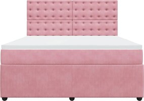 vidaXL Κρεβάτι Boxspring με Στρώμα Ροζ 180x200 εκ. Βελούδινο