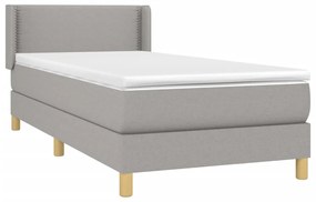 vidaXL Κρεβάτι Boxspring με Στρώμα Ανοιχτό Γκρι 90x190 εκ. Υφασμάτινο