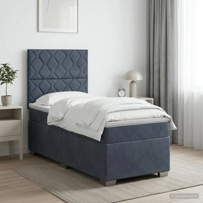 vidaXL Κρεβάτι Box Spring με Στρώμα και LED Σκούρο Γκρι 90 x 190 cm