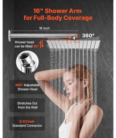 VEVOR Shower Faucet Set 12&quot; Square Rain Shower Head and Hand Set Silver Chrome
