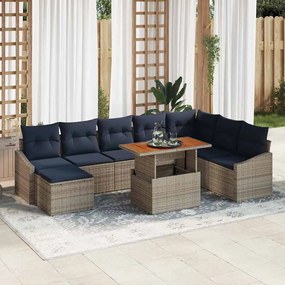 vidaXL Σετ Καναπέ Κήπου με αποθήκευση 9 pcs Γκρι Πολυ ράταν