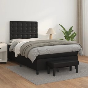 Κρεβάτι Boxspring με Στρώμα Μαύρο 120x190εκ.από Συνθετικό Δέρμα - Μαύρο