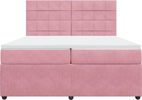 vidaXL Κρεβάτι Boxspring με Στρώμα Ροζ 200x200 εκ. Βελούδινο