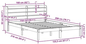 Σκελετός Κρεβατιού Χωρίς Στρώμα 150x200 εκ Μασίφ Ξύλο Πεύκου - Καφέ