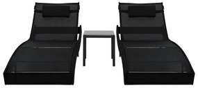 vidaXL Ξαπλώστρες 2 τεμ. Μαύρες Συνθετικό Ρατάν/Textilene με Τραπέζι