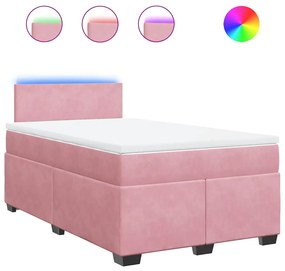vidaXL Κρεβάτι Boxspring με Στρώμα Ροζ 120x190 εκ. Βελούδινο