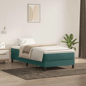 Box Spring κρεβάτι με στρώμα σκούρο πράσινο 90x210εκ. Βελούδινο