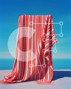 Σετ των 2 Intra Συλλεκτικό Ξύλινο Παζλ Plywood 4mm - Κόκκινη και λευκή ριγέ κουβέρτα παραλίας Σε Ξύλινο Κουτί - Διαστάσεις: 10x10 cm – 25 κομμάτια