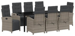 vidaXL Σετ Τραπεζαρίας 9 Τεμαχίων  με Μαξιλάρια Γκρι Πολυ Ρατάν