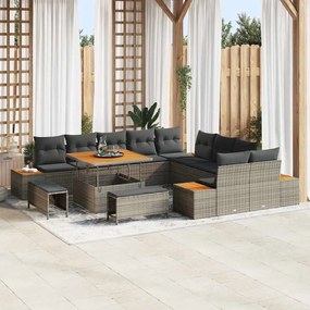 vidaXL Σετ Καναπέ Κήπου με μαξιλάρι 13 pcs Γκρι Πολυ ράταν