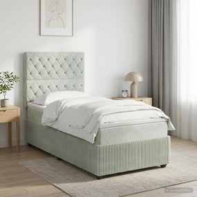 vidaXL Κρεβάτι box spring με στρώμα Ανοιχτό γκρι Μονό Βελούδο