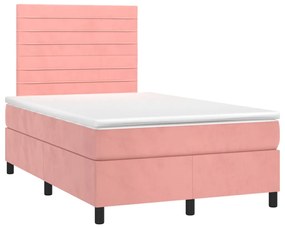 vidaXL Κρεβάτι Boxspring με Στρώμα & LED Ροζ 120x200 εκ. Βελούδινο