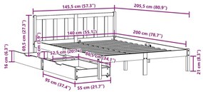 Σκελετός Κρεβατιού Χωρίς Στρώμα Καφέ 140x200 Μασίφ Ξύλο Πεύκου - Καφέ