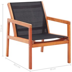 vidaXL Πολυθρόνα Κήπου Μαύρη από Μασίφ Ξύλο Ευκαλύπτου / Textilene