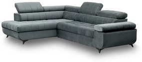 Γωνιακός καναπές κρεβάτι Dragonis, γκρί βελούδο 268x97x201cm- Αριστερή γωνία-BOG0245