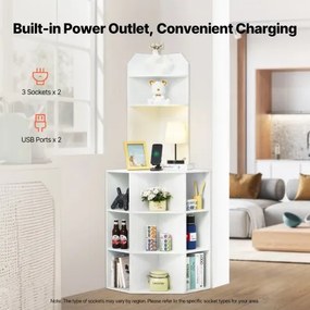 VEVOR 64&quot; Corner Storage Cabinet with Charging Station Adjustable Shelves White