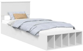 vidaXL Σκελετός Κρεβατιού με ράφι Λευκό 90 x 200 cm Επεξεργασμένο ξύλο