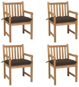 Καρέκλες Κήπου 4 τεμ. από Μασίφ Ξύλο Teak με Taupe Μαξιλάρια - Μπεζ-Γκρι